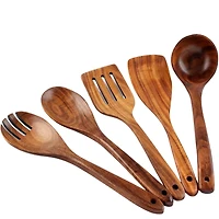 Extra Large 5-Piece Smooth Teak Wooden Spoon Set