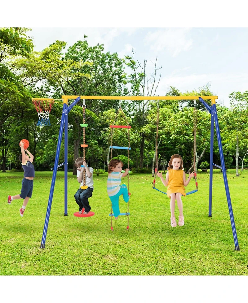 Slickblue Boys 4-in-1 660 lbs Heavy Duty Swing Set Aged 3-9 Years Old-Yellow