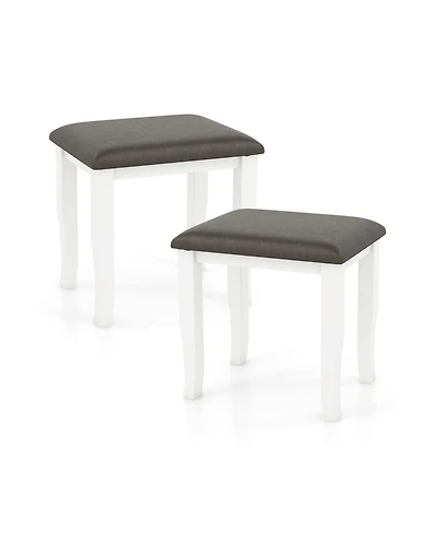 Slickblue Faux Leather Vanity Stool Chair Set of 2 for Makeup Room and Living Room-Grey and White