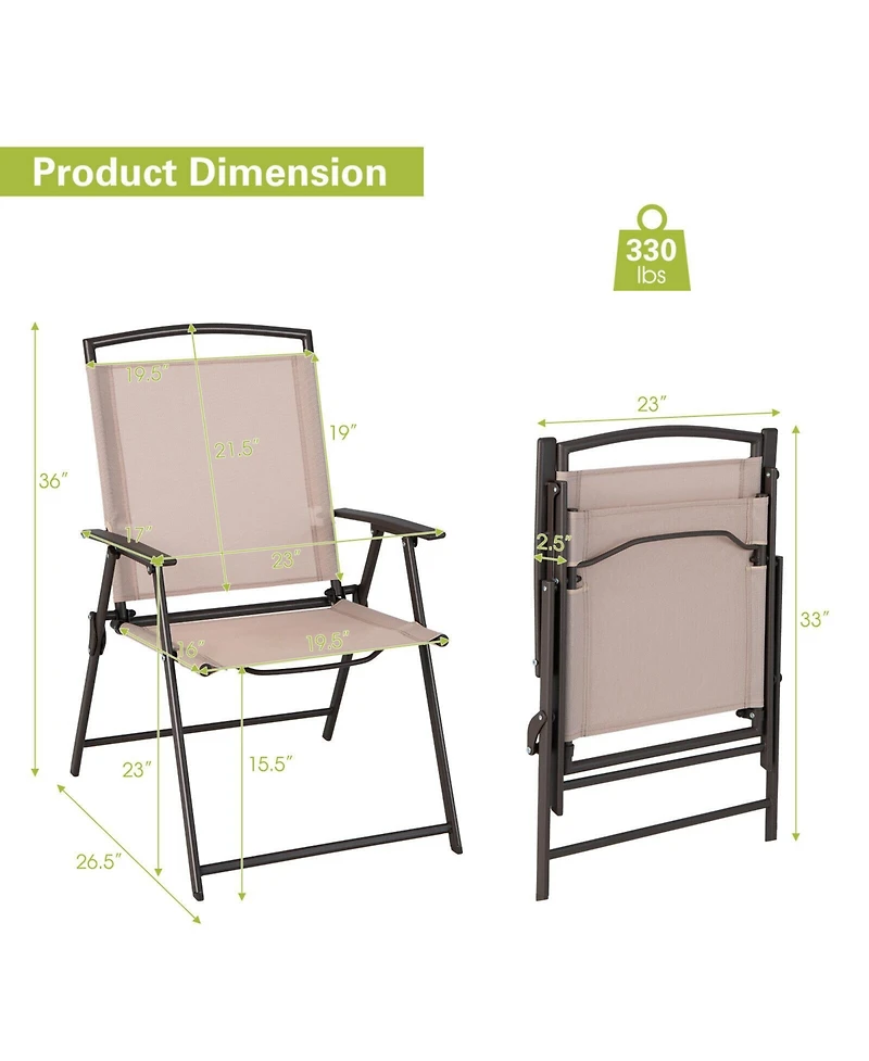 Slickblue Set of 2 Patio Dining Chairs with Armrests and Rustproof Steel Frame-Beige