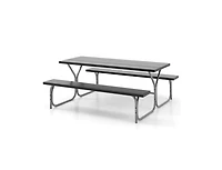 Slickblue 6 Ft Picnic Table Bench Set Dining and 2 Benches with Metal Frame Hdpe Tabletop