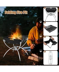 Slickblue 3-in-1 Camping Campfire Grill with Stainless Steel Grills Carrying Bag & Gloves