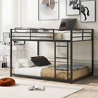 Streamdale Full Over Full Metal Bunk Bed, Low Bunk Bed With Ladder