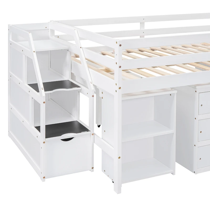 Streamdale Loft Bed with Desk, Drawers, Stairs, Shelves