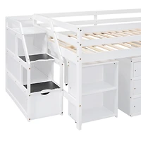 Streamdale Loft Bed with Desk, Drawers, Stairs, Shelves