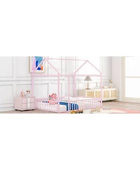 Streamdale Metal House Bed Frame with Fence for Kids