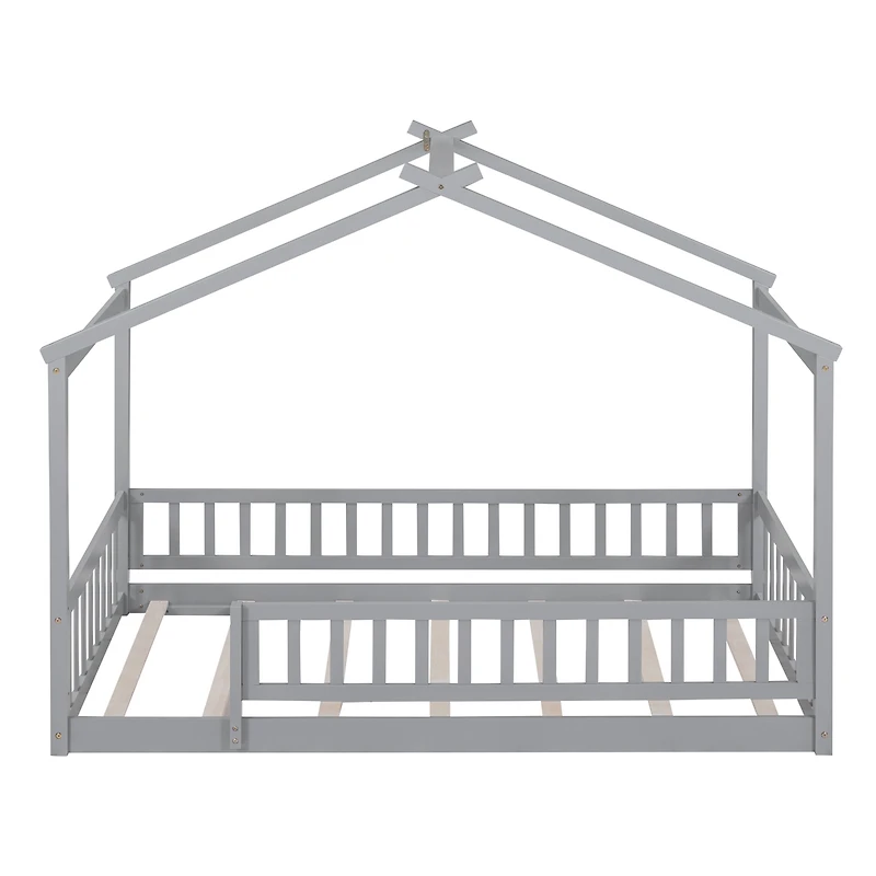 Streamdale Walnut Fence Bed House Frame for Kids and Teens