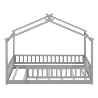 Streamdale Walnut Fence Bed House Frame for Kids and Teens