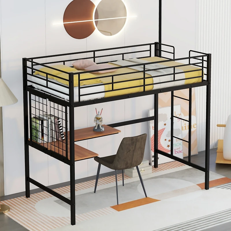 Streamdale Twin Metal Loft Bed With Desk And Grid