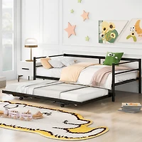 Streamdale Twin Metal Daybed With Adjustable Trundle, Pop Up Silver