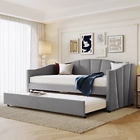 Streamdale Upholstered Daybed Sofa Bed Twin With Trundle And Wood Slat
