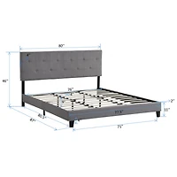 King Size Upholstered Platform Bed Frame - Gray