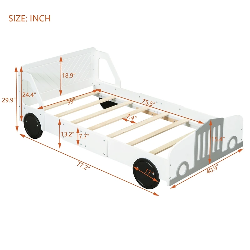 Streamdale Twin Car-Shaped Platform Bed With Wheels, Blue