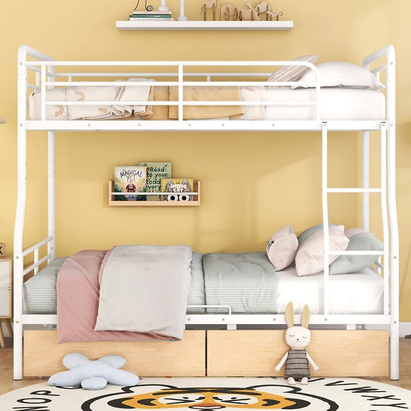Streamdale Full Xl Over Queen Metal Bunk Bed with 2 Drawers, Black