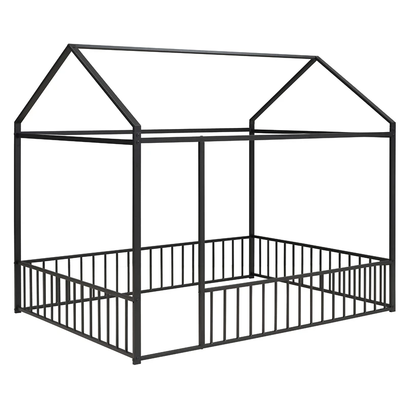 Streamdale Metal House Bed Frame with Fence for Kids