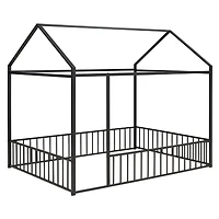 Streamdale Metal House Bed Frame with Fence for Kids