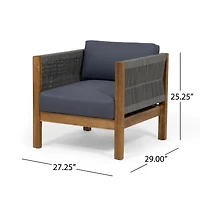Streamdale Furniture Modern Rattan and Acacia Wood Club Chair Set with Water-Resistant Cushions