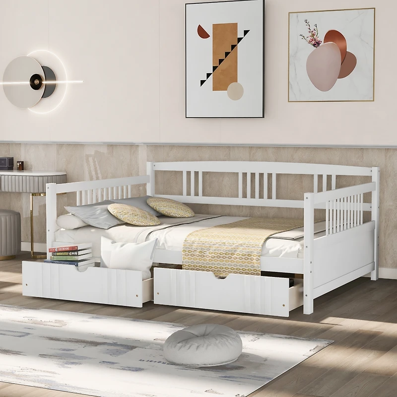 Streamdale Full Daybed Wood Bed With Two Drawers