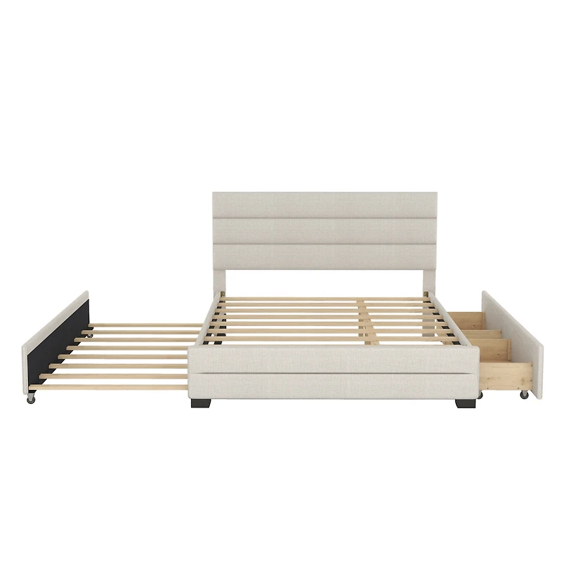 Streamdale Queen Upholstered Platform Bed With Twin Size Trundle And Two Drawers