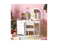 Slickblue Kids Vanity Table and Chair Set with Shelves Drawer Cabinet