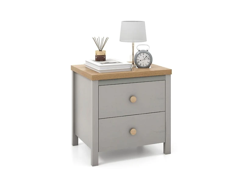 Slickblue 2-Drawer Nightstand with Rubber Wood Legs