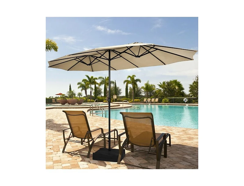 15 Feet Double-Sided Twin Patio Umbrella with Crank and Base