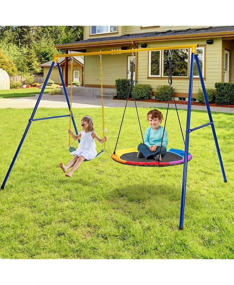 Slickblue 660 Lbs Extra-Large A-Shaped Swing Stand with Anti-Slip Footpads (Without Seat)-Yellow