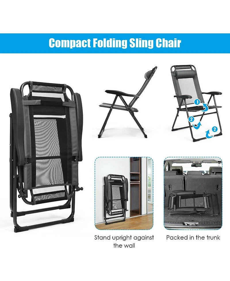 Slickblue 4 Pieces Patio Garden Adjustable Reclining Folding Chairs with Headrest