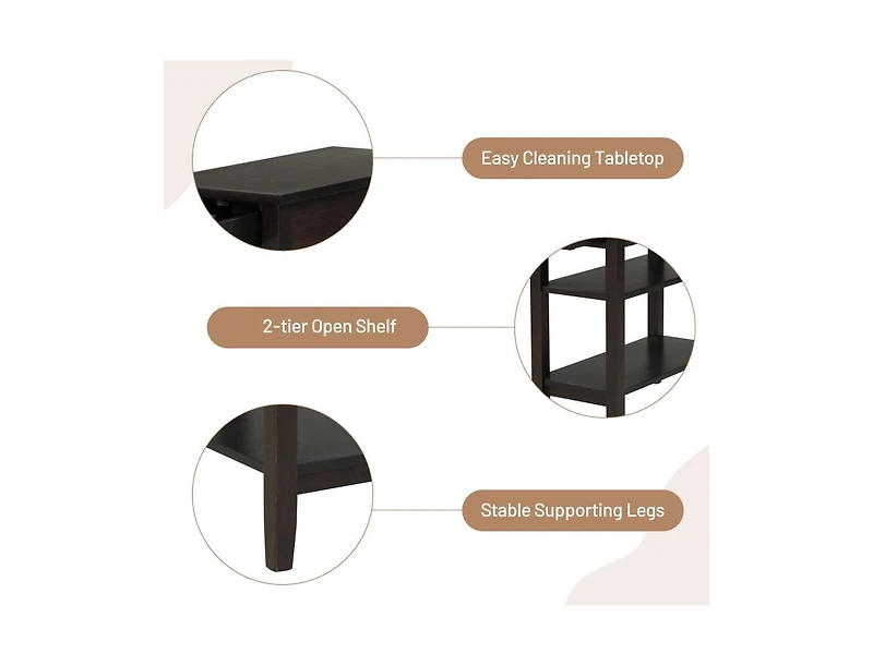 Side Table with Drawer and 2 Open Shelves, Compact End Table for Small Spaces