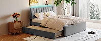 Simplie Fun Teddy Fleece Queen Upholstered Platform Bed With Trundle, Beige