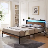 Streamdale Furniture Metal Platform Bed Frame with Usb, Led Lights & Storage
