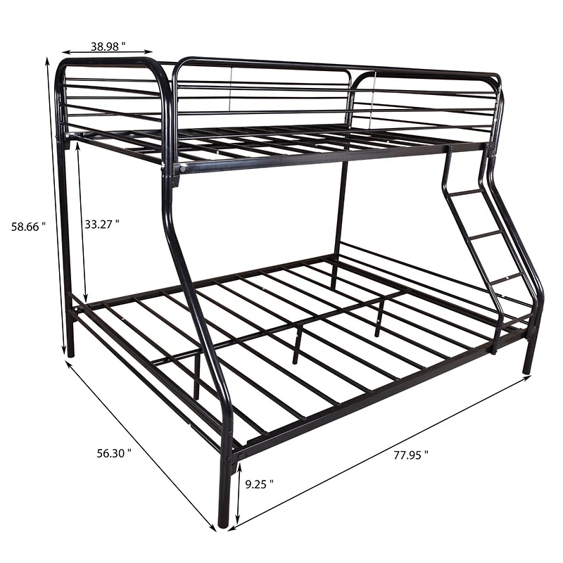 Streamdale Furniture Heavy Duty Twin-Over-Full Metal Bunk Bed, Easy Assembly With Enhanced Upper-Level Guardrail, Black