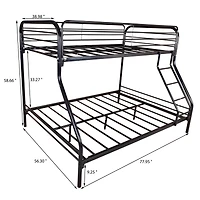 Streamdale Furniture Heavy Duty Twin-Over-Full Metal Bunk Bed, Easy Assembly With Enhanced Upper-Level Guardrail, Black