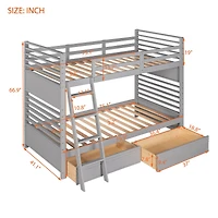 Streamdale Twin Over Twin Wood Bunk Bed With Two Drawers
