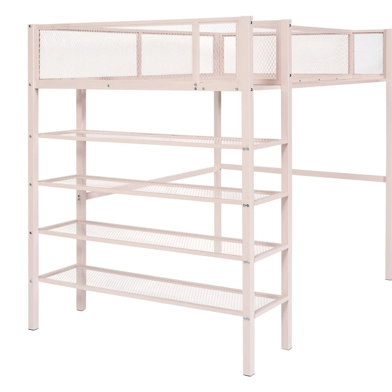 Streamdale Twin Metal Loft Bed With 4Tier Shelves And Storage, White