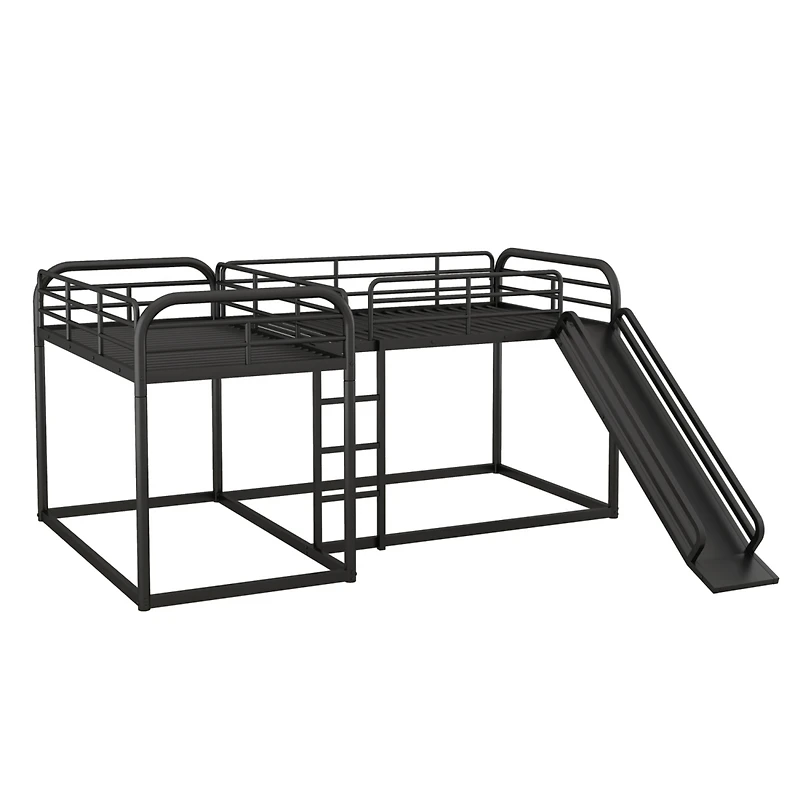 Streamdale Full And Twin Size L-Shaped Bunk Bed With Slide And Short Ladder