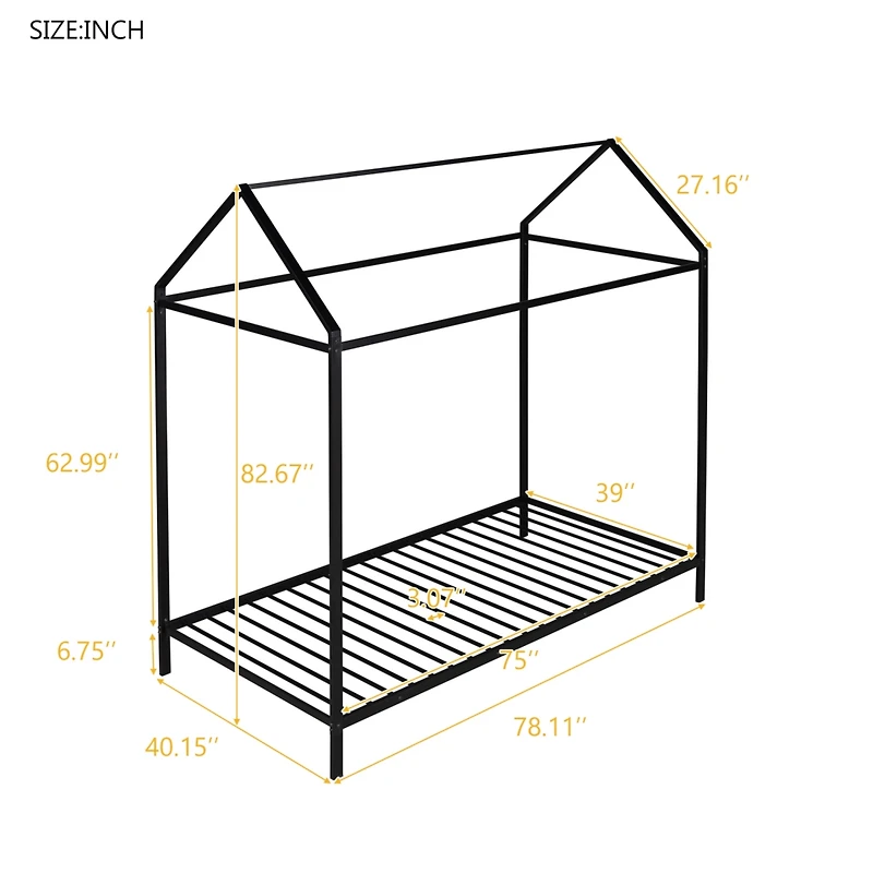Streamdale Twin Metal Floor Bed Frame for Kids