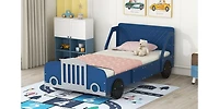 Streamdale Twin Size Car-Shaped Platform Bed With Wheels, Blue