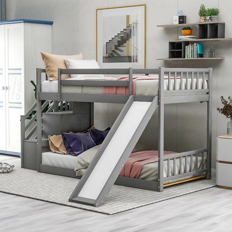 Streamdale Twin Over Bunk Bed With Convertible Slide And Stairway