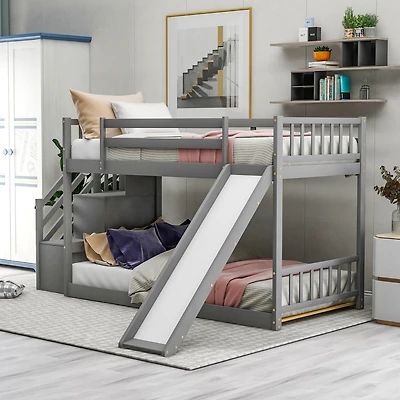 Streamdale Twin Over Bunk Bed With Convertible Slide And Stairway