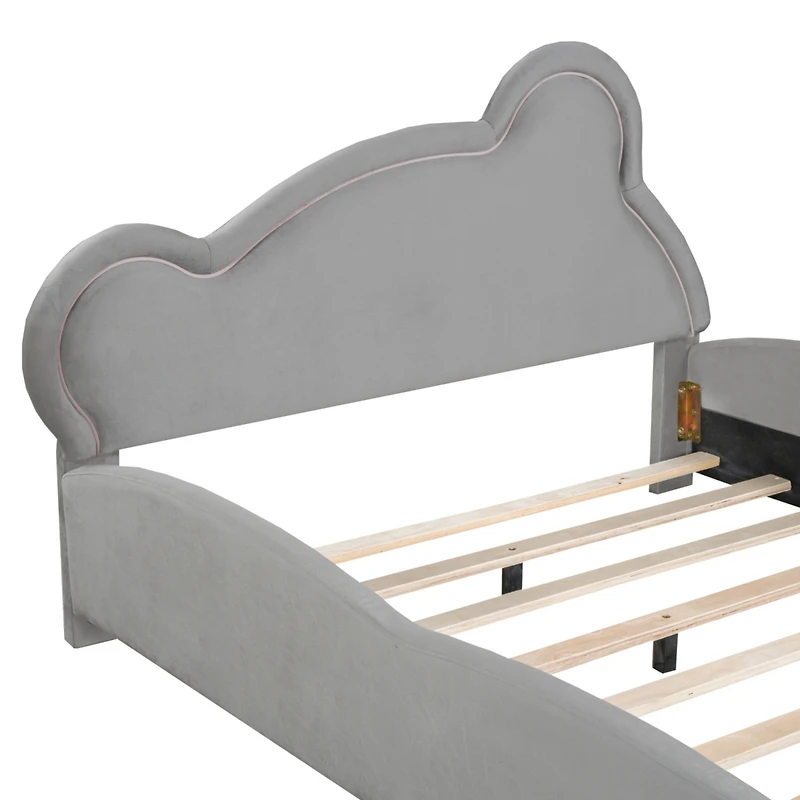 Streamdale Velvet Platform Bed with Bear Headboard and Storage