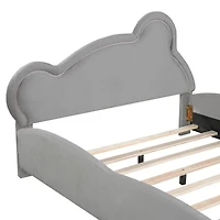 Streamdale Velvet Platform Bed with Bear Headboard and Storage