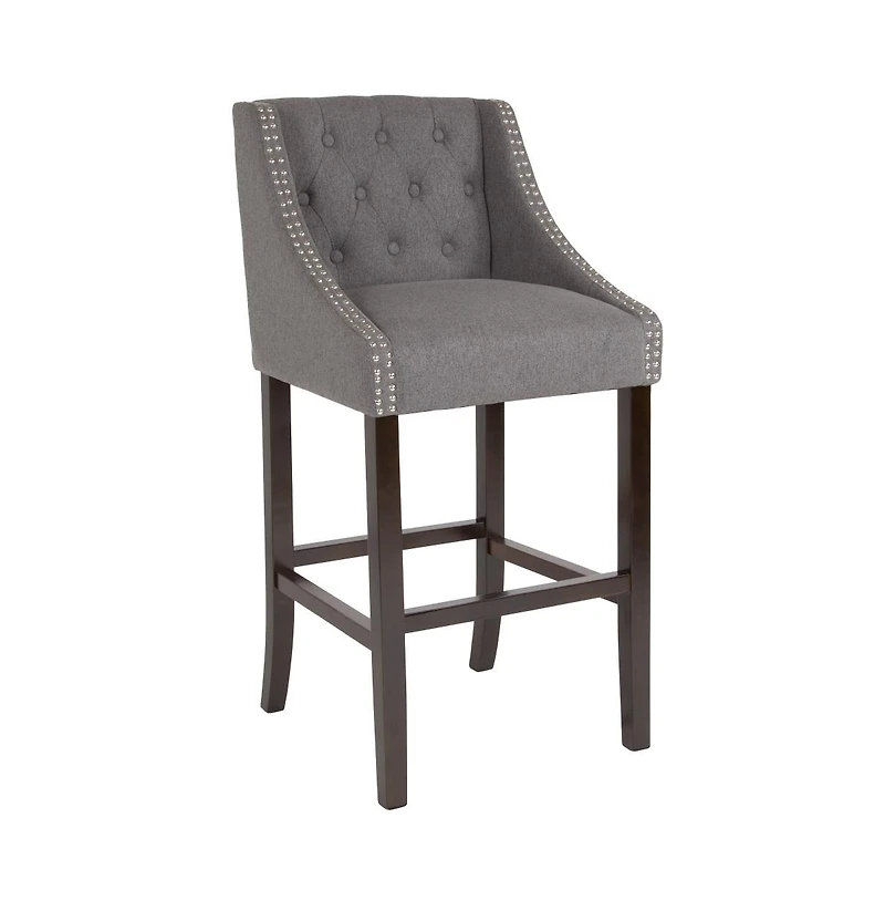 Hadleigh Upholstered Barstool 30" High Transitional Tufted Barstool With Accent Nail Trim