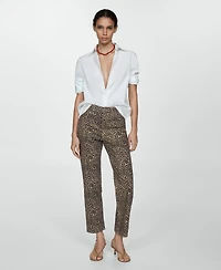 Mango Women's Leopard-Print Straight Jeans