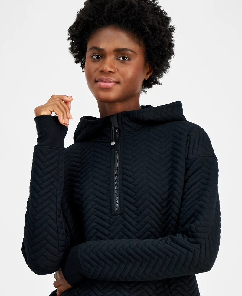 Id Ideology Women's Relaxed Quilted Quarter-Zip Hoodie, Created for Macy's