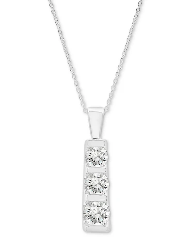 Diamond Graduated Three Stone Pendant Necklace (1 ct. t.w.) in 14k White or Yellow Gold, 18" + 2" extender, Created for Macy's