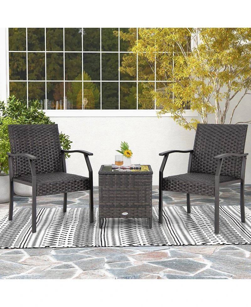Slickblue 3 Piece Patio Wicker Chair Set with Quick Dry Foam Cushions