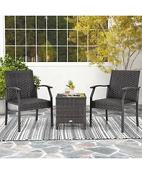 Slickblue 3 Piece Patio Wicker Chair Set with Quick Dry Foam Cushions