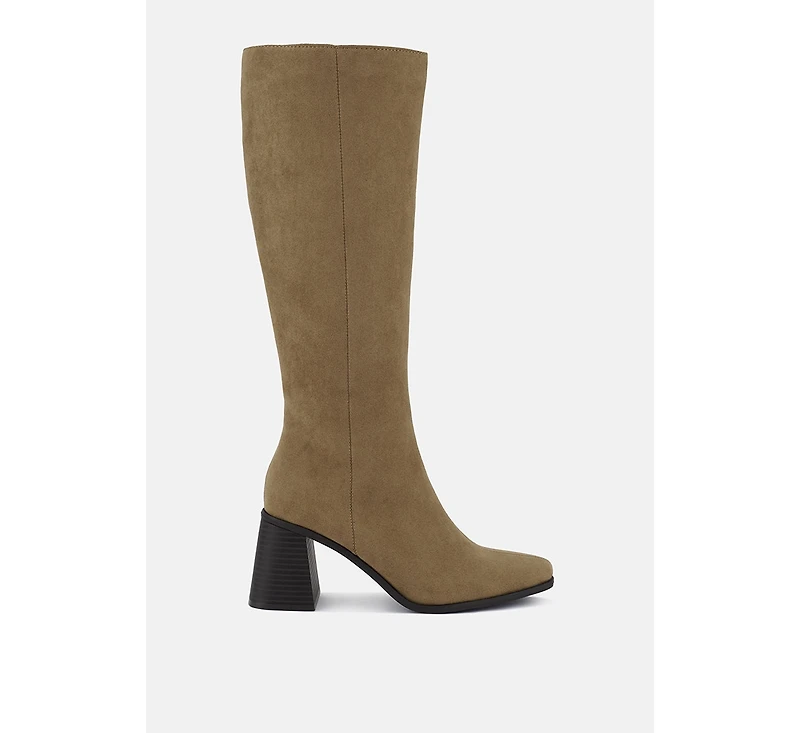 paytin faux leather block heel calf length boots
