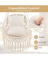 Slickblue Hanging Hammock Chair with Soft Seat Cushions and Sturdy Rope Chain-Beige